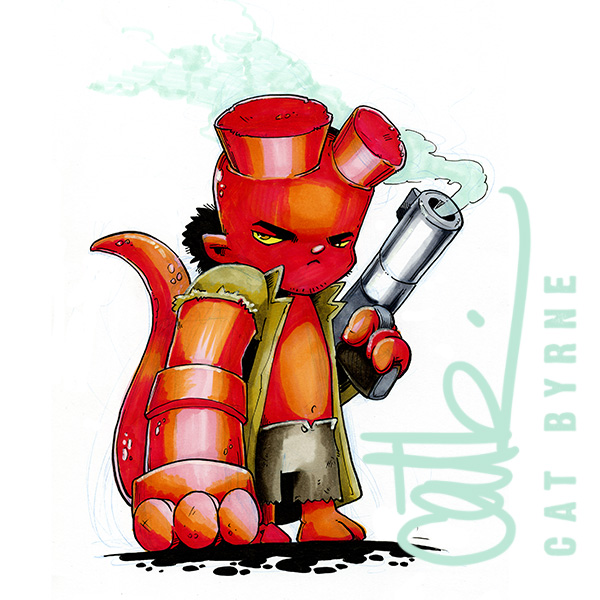 Chibi Hellboy commission by Cat Byrne Art